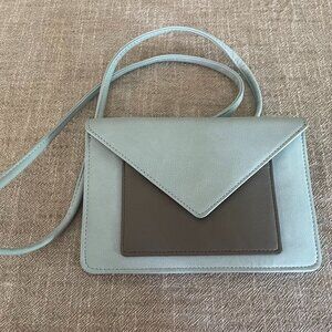 Oliver Bonas Vegan Leather Light Blue Gray Envelope Crossbody Purse 8" x 6"